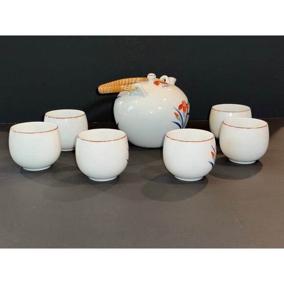 Vintage Japanese Arita-yaki Porcelain Tea Set-Kettle & 6 Handless Tea Cups - Picture 2 of 8